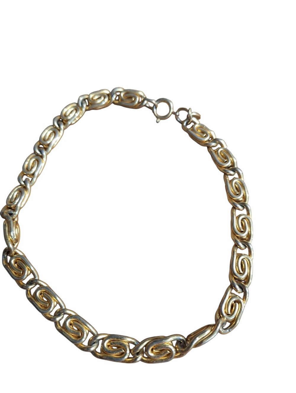 Vintage Erwin Pearl Chunky Gold-Tone Snail Scroll Link Necklace Maximalist